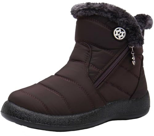 Eagsouni Winterstiefel Damen Winterschuhe Wasserdicht Warm Plush Gefütterte Schneestiefel Stiefeletten Winter Outdoors rutschfeste Stiefel Boots,Kaffee C,38 EU