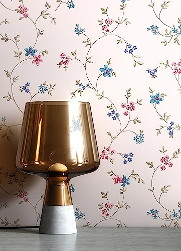 NEWROOM Tapete Blau Vliestapete Blumen - Vintage Floral Rosa Weiß Blätter Blüten Blumentapete Romantisch Blumenmuster Floral inkl. Tapezier-Ratgeber