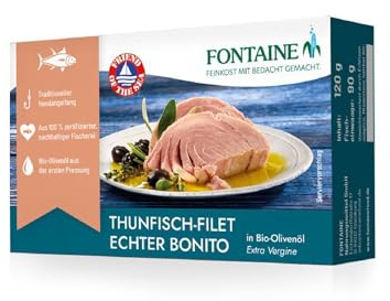 Fontaine - Thunfisch Echter Bonito in Bio-Olivenöl – 120 g – 5er Pack - Premium Thunfischfilets aus 100% zertifizierter, nachhaltiger Fischerei und kontrolliertem Anbau