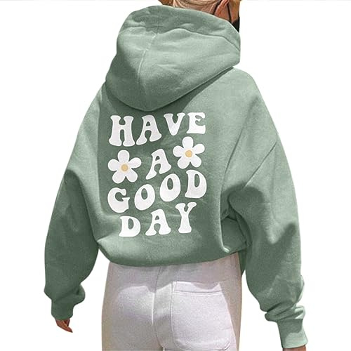 Onsoyours Damen Rückendruck Letter Print Hoodie Sweatshirt mit Kapuze Langarm 90er Y2K E-Girl Pullover Oversize Vintage Kapuzenpullover Harajuku Streetwear B Grün M