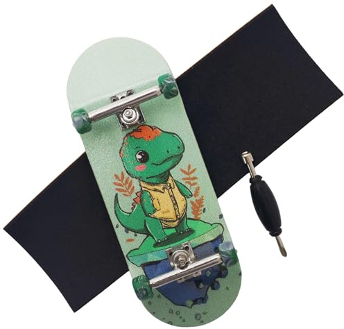 RACOFSB Pro Fingerboard, 34 mm Holz-Board, professionelles Finger-Skateboard mit Trucks und CNC-gefrästen Swirl-Rollen (Dinosaurier)