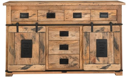 MR. DEKO® Sideboard Florenz | Vintage Mangoholz Kommode | Pure Design | Schrank | ca. 150 x 45 x 90 cm | Dekorative Möbel für Wohnzimmer und Schlafzimmer