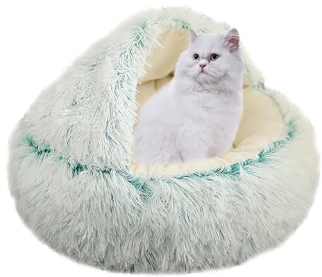 XIEMINLE Beruhigendes Katzenbett, Katzenhaus für Kätzchen und Welpen, Hunde, Anti-Angst-Katzensofa, waschbar, Donut-Kuschelkatzennest, Haustierbett mit rutschfester Unterseite, 60 cm, Grün