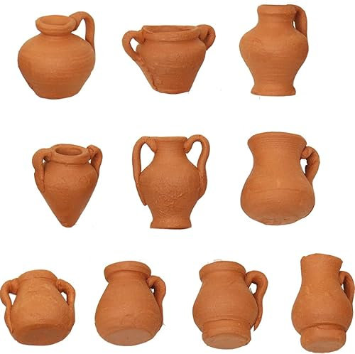 FADEDA Set di 10 anfore piccole/altezza: 2 cm, dipinta a mano/dettagli per presepe – Decorazione per tavolo di Natale
