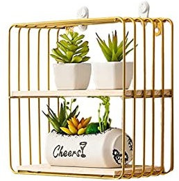 WOOXGEHM Wandregale aus Holz und Eisen, Wandmontierte Schwebende Regale, Tragend, Wandmontierte Regale für Wohnzimmer, Schlafzimmer, Küche, Badezimmer(Quadratisches Doppel - Gold)