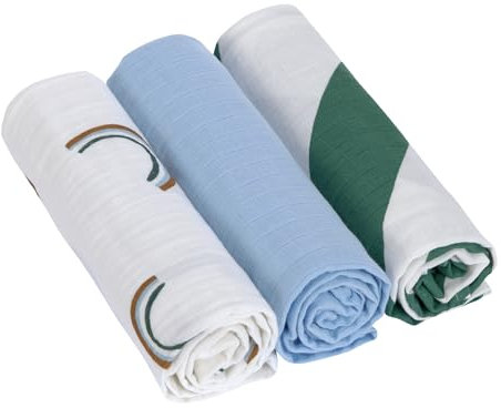 LÄSSIG Baby Puckdecke Spuckdecke Pucktuch Mulltuch 3er Set Baumwolle 85 x 85 cm/Swaddle & Burp Blanket L Happy Rascals Blue