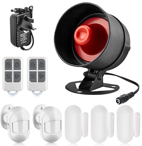 Home Office Shop wireless burglar Security Alarm System Kit,Up to 120db,Wireless Loud Indoor Weatherproof Siren Horn with Remote Control and Door Contact Sensor,Motion Sensor