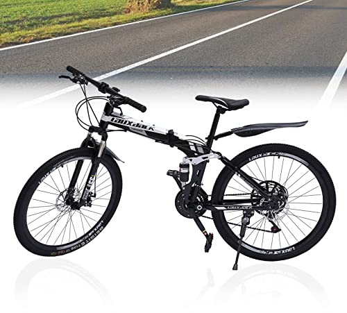 Mountainbike Fahrrad Faltrad, 26 Zoll Faltrad Mountainbike Fahrräder MTB Mountainbike, 21 Gang Klappfahrrad Bike Schaltung Klappfahrrad MTB, Doppelscheibenbremse für Jungen Mädchen (Schwarz, Weiß)