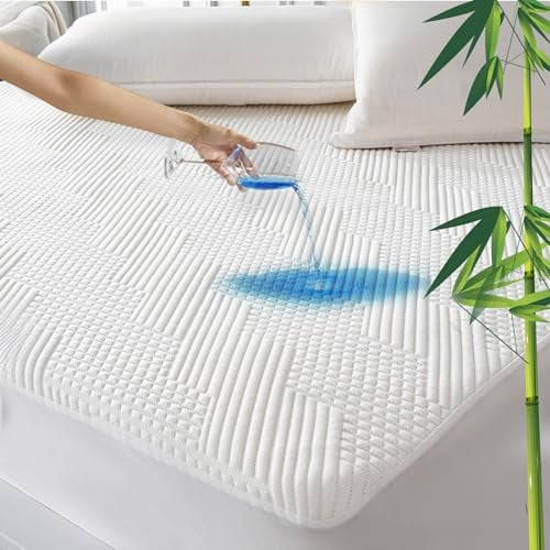 GRT Protector de Colchón 160x200 cm Impermeable Fibra de Bambú, Cubre Colchon Transpirable et Certificado Oeko-Tex, Funda para Colchon Estira hasta 40 cm de Profundidad (Blanco)