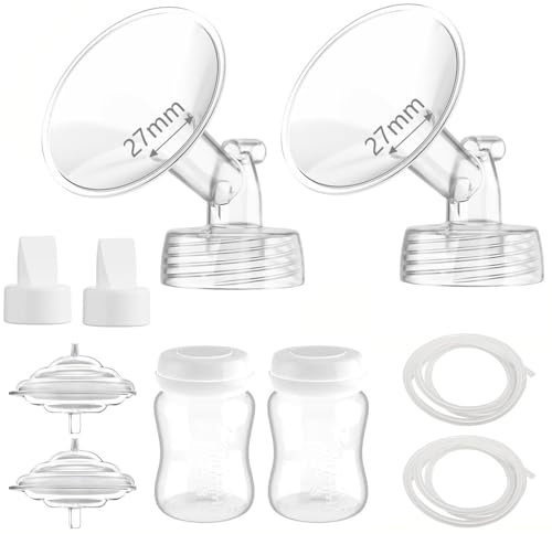 Breast Pump Parts Compatible with Spectra S1/S2/9 Plus, Not Original Accessories, Full Set Replacements Include Valves, Backflow Protectors, Duckbill Valve, Tubing, Bottle, Flange (27mm)