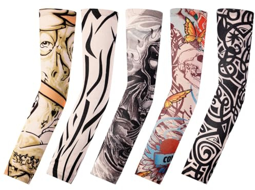 Teegxddy 5PCS Art Fake Temporary Tattoo Sunscreen Compression Arm Cover Tattoo Temporary Arm Cover