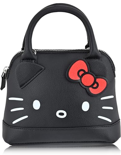 SANRIO Hello Kitty Purse Crossbody Handtasche für Damen | Hello Kitty Leder Damen Schultertasche Handtasche | Hello Kitty Zubehör für Mädchen, Jungen, Erwachsene, Unisex, Hello Kitty Black
