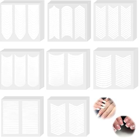 2456 Pcs French Tip Nail Art Stickers Nail Guides French Manicure Strips Stickers Self-Adhesive Nail Tips Guides Decals for Edge Auxiliary DIY Decoration Stencil Tools (64 Sheets)