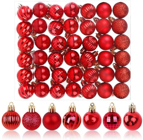 42 Stück Weihnachtskugeln Rot, 3CM Christbaumkugeln Kunststoff Bruchsicher Weihnachtsbaumkugeln Christbaumschmuck Christbaumkugeln für Weihnachtsbaum Neujahr Festival Ornamente