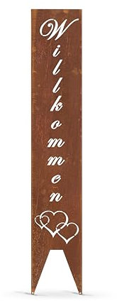 gardivo Gartendeko Willkommensschild für Außenbereich 115cm 3 Farben Verschiedene Muster in den Boden stecken Schild Metall Rost Anthrazit mehr (Rost, Provenzalisch)