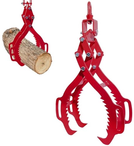 28 Log Tongs, 4 Claw Lifting, Eagle Claws Design Grapple Heavy Duty, Loading Capacity 2260 lbs, Skidding Tongs for Forklifts, Trucks, Tractors, ATVs Red