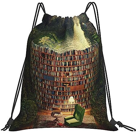 SBKGBIEHG Bolsas con cordón, bolsa de gimnasio, hamaca de playa tropical, mochila con cordón, impermeable, bolsillo para piscina, bolsa de cordón personalizada para hombres y mujeres, Library