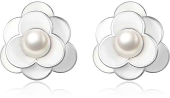 Reffeer 925 Sterling Silber Perlen Blumen Ohrringe Ohrstecker für Damen (A-Silber)
