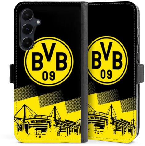 Klapphülle kompatibel mit Samsung Galaxy A 55 5G Handyhülle aus Kunst Leder schwarz Flip Case BVB Borussia Dortmund Stadion