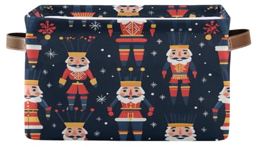 Christmas Nutcracker Black Large Storage Basket Foldable Storage Box Organizer Bins with Handles for Bedroom Home Office