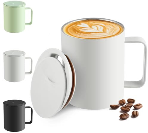 Homealexa Mug à Café 400 ml Double Paroi sous Vide Thermo Tasse à Café et à Thé en Acier Inoxydable Mug Thermique avec Poignée et Couvercle Coulissant