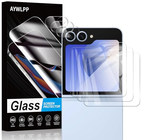 Screen Protector for Samsung Galaxy Flip 6 Accessories, 3* Tempered Glass Film with 3* Camera Lens Protector, Ultra Durable 9H Hardness, Anti-Scratch, Bubble-Free, High Sensitivity, Case-Friendly