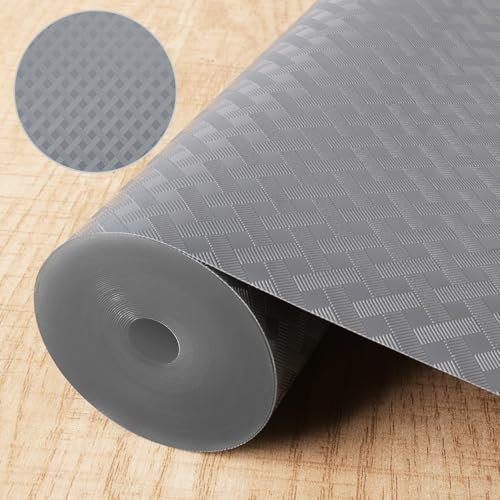 BELICOO Schubladenmatte 44.5 x 610cm, Eva Antirutschmatte Schubladen, DIY Schneidbar Wasserfest Antirutschmatte Schubladen für Kühlschrank Schubladen Regale (Grau, Raute, 44.5x610CM)