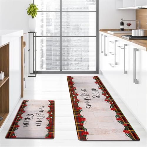 Highdi Alfombra Cocina, Navidad Avanzado Alfombra Cocina Lavable Antideslizante, Secado Rápido Alfombra de Cocina, Absorbente Alfombra Baño Alfombrilla (44×75cm,Navidad Retro)
