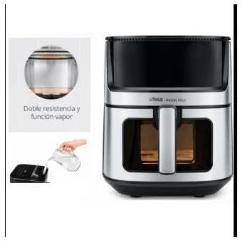 Ufesa Heron Max, Friggitrice ad Aria Doppia Resistenza, Cottura a Vapore, Air fryer 8 Litri, Friggitrice ad Aria con Finestra, Tecnología Air Pulse Ultra 360ºC, 2000 W