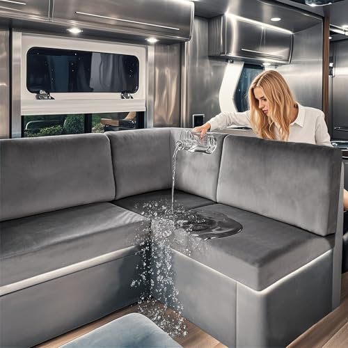 SYLC Wasserdicht Samt Bezüge Für Wohnwagenpolster, rutschfest Ersatzbezug Für Wohnwagen Polster Mit Gummiband Und Schnürung Sofa Sitzkissenbezug (Dark Grey,W 90-130 cm, D 70-85 cm)