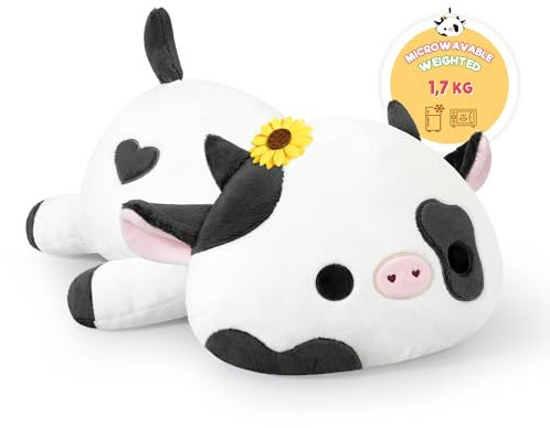shownicer Coussin chauffant en peluche vache - Chauffant au micro-ondes - Cadeau pour adultes et enfants de 3 ans et plus (50 cm, 1,7 kg)