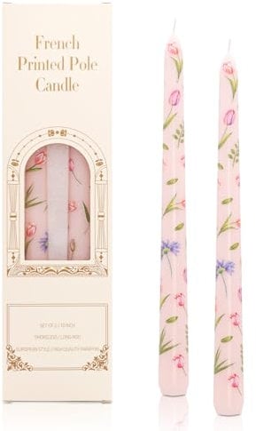Dinner Candles, 25cm Taper Prints Decorative Household Candles, Burning Time of 6 Hours Non Drip Long Non Scented Afternoon Tea Candlesticks Table Home Party Decor (Light Pink)