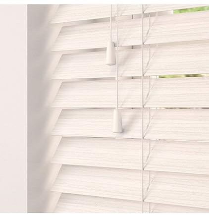 White Oak 50mm Faux Wood Venetian Blinds Fine Grained With Strings 120cm Drop 50cm Wide