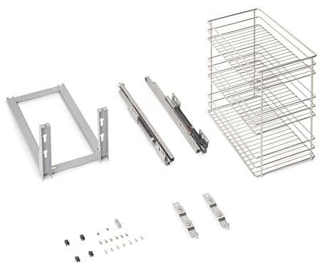 Emuca - Chariot coulissant Supra, fixation inférieure, fermeture amortie, pour modules de cuisine de 300mm, acier, chromé