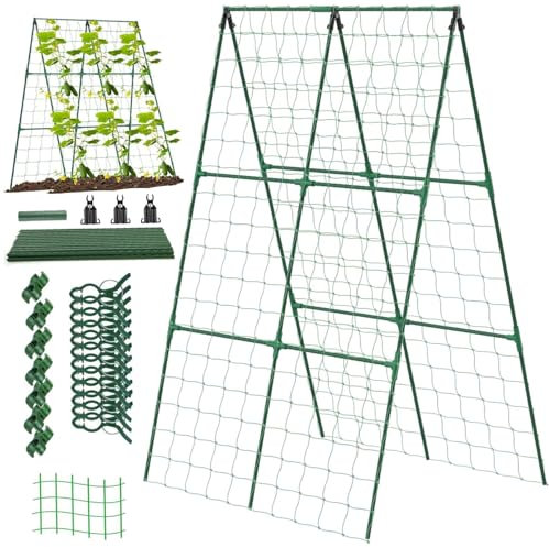 Hbbgdiy 1 Set 48x48 Cucumber Trellis for Raised Bed, Foldable Metal A-Frame Trellis, Detachable Garden for Climbing Plants, Tomatoes & Vegetables