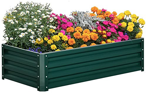 Outsunny Jardinera Elevada de Acero Galvanizado Huerto Urbano para Cultivar Plantas Flores Hierba Macetero Exterior Rectangular con Fondo Abierto 120x60x30,5 cm Verde