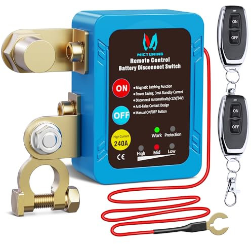 MICTUNING Kill Switch Wireless Remote Control 12V 240A Battery Disconnect Isolator Anti-Theft Switch LED Indicators Automatic Power Shut Off for RV Truck Camper Boat