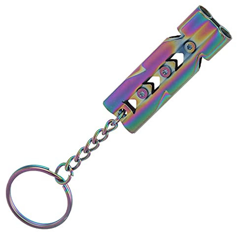 Acouto Outdoor -Stains -Stahl Notfallüberleben mit Hoher Dezibel Doppelrohr Pfeife mit KeychainColorful Locker. Für Camp Outdoor Double Tube Whistlesurvival Whistlledouble (Farbig ti)