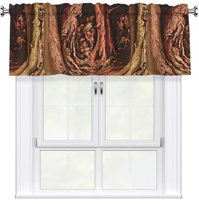 BROLEO Short Curtains with Valance Rod 54x18in The Man in the Treehouse Prints for Kitchen, Bathroom, Laundry Room, Studio, Fits Most Standard or Decorative Curtain Rods