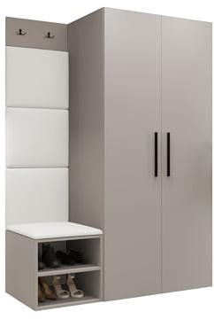 Mirjan24 Garderoben-Set Mapreni IV, Schuhschrank + Kleiderhakenbrett + Kleiderschrank Gepolstertes Paneel/Wandpaneel Kleiderhaken Flurgarderobe Wandgarderobe (Cashmere, Soft 017)