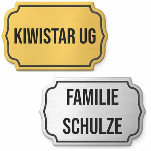 KIWISTAR UG - Klingelschild mit Gravur personalisiert Banner - Schild selbst gestalten für Briefkasten oder Tür - Namensschild wetterfest selbstklebend für Haus, Wohnung, Büro oder Firma