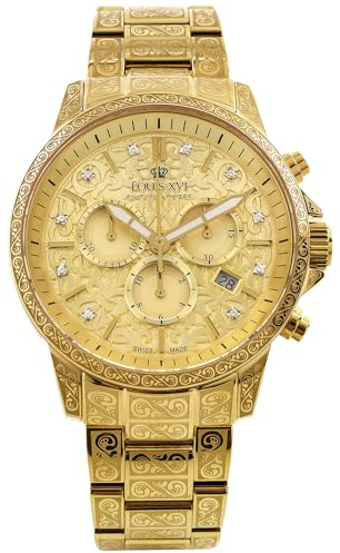 LOUIS XVI Palais Royale 2.0 1801 - Ø 43 mm - Herren Uhr - Wasserdicht - Uhr Vergoldet - Armband Gold - Zifferblatt Gold mit Diamanten - Schweizer Quarzwerk