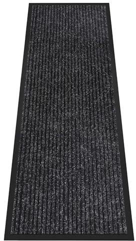 HOMEK Fussmatte für Haustür innen und außen | 60 x 180 cm Schmutzfangmatte für Eingangsbereich, super saugfähig Fußmatte für Haus, Büro und gewerbliche Eingänge, Schwarz