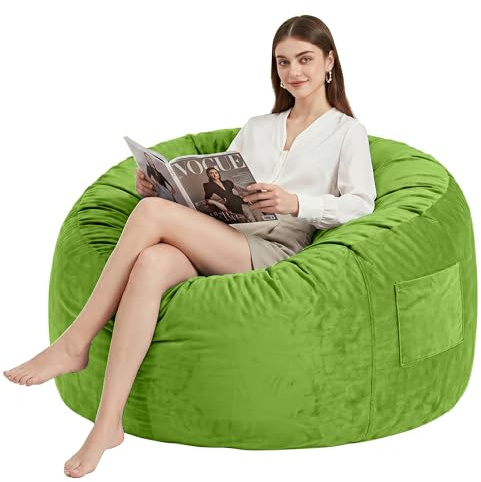 Kasunpul 2in1 Sitzsack mit Füllung,BeanBag mit Füllung für Kinder & Erwachsene, Flauschige Sitzsäcke mit Samtbezug für Wohnzimmer, Schlafzimmer, Kalk, 90 x 90 x 49cm