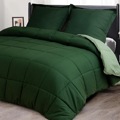 HIG Bettdecke 200x220 cm + 2 Kissenbezüge 80x80cm – Oeko-TEX zertifizierte Grün Steppdecke, kastenförmig genäht – 1500g Daunenalternative (250GSM) weich & flauschig