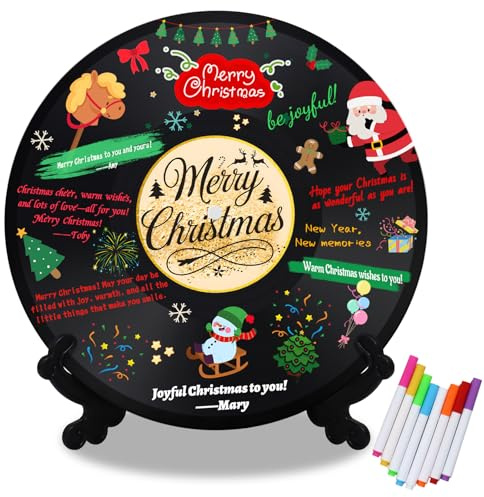 DEMIUKO Weihnachts Tischdeko Schwarz Vinyl Schallplatte Party Deko Geschenk | Weihnachtsdeko, Vinyl-Schallplatte mit Stiften, Disco Gästebuch, Merry Christmas Deko, Geschenk für Junge Mädchen Mann Frauen