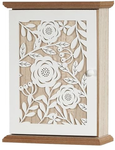 Veasbuu Porte-clés vintage en bois sculpté avec 6 crochets, organiseur mural verrouillable pour la maison, le lieu de travail, le couloir, le salon, l'entrée, la porte d'entrée, la terrasse ou