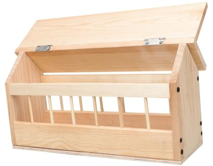 ifundom Automatischer Holz futtertrog mit Fächern Anti spritzfest und Vielseitig für Tauben Vögel Geflügel und Kleintiere Robuster Futterspender für Garten und Vogelhaltung