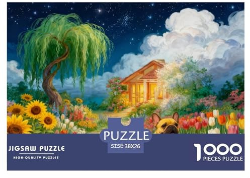 1000 Teile Französische Bulldogge Puzzle – Für Erwachsene Und Kinder, Anspruchsvolles Spiel, Gartenhaus Puzzle, Wohnkultur, Geschenk Für Erwachsene 38x26cm/1000pcs