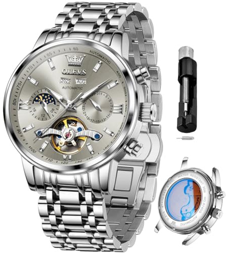 OLEVS Herren-Quarz-Armbanduhr, analog, Edelstahl, wasserdicht, Leuchtend, Datum, zweifarbig, luxuriös, lässig, Herren-Armbanduhr